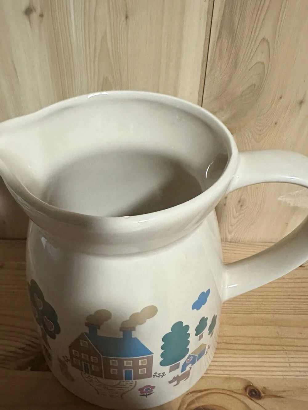Vintage 80’s  Pitcher Farm House Kitsch Cottage Dog Cat Flower Pot Vermillion 6”